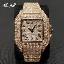 MISSFOX Ice Out Square Watch For Men Top Brand Luxury Full Diamond Mens Watches Ultra Thin Waterproof Hip Hop Clock Dropshipping