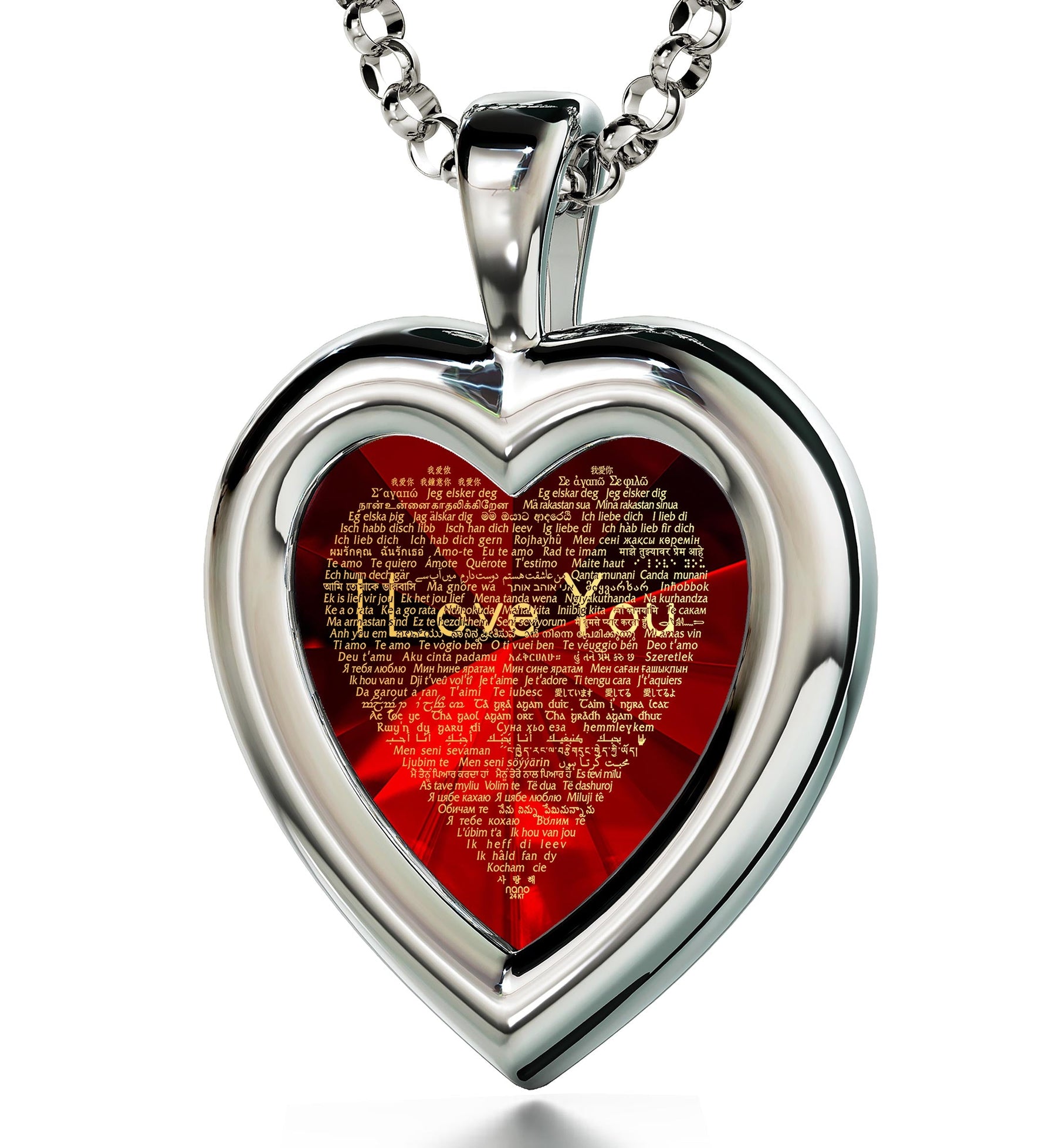 925 Sterling Silver Heart Pendant I Love You Necklace 120 Languages 24k Gold Inscribed