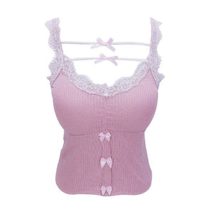 Lace Trim Pink Crop Top