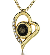 Gold Plated Silver Kabballah Necklace 72 Names Heart Pendant 24k Gold Inscribed