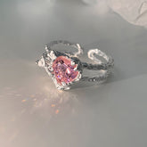 Pink Crystal Irregular Heart Ring