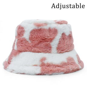 Winter Cow Leopard Faux Fur Fluffy Bucket Hats