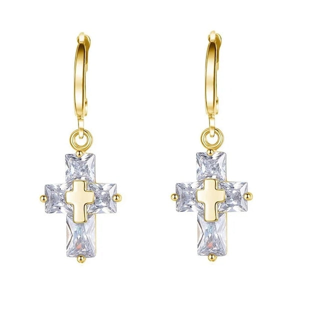 Transparent Cross Necklace and Earrings