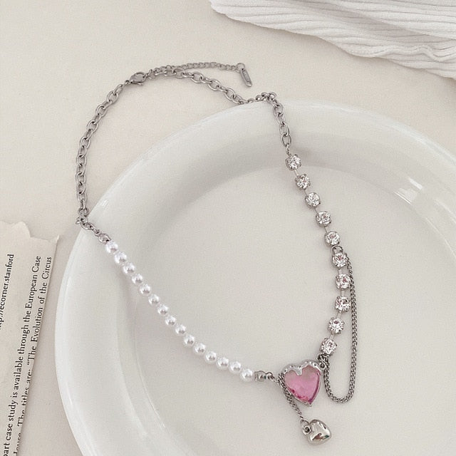 Cupid Crystal Pearl Heart Necklace