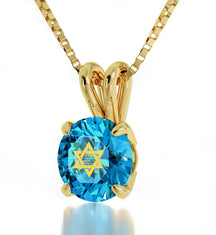 Gold Plated Silver Star of David Necklace Shema Israel Solitaire Pendant 24k Gold Inscribed