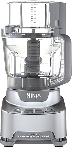 Ninja NF701 Professional XL Food Processor, 1200 Peak-Watts, 4-in-1, Chopping, Slicing/Shredding, Purees, Dough, 12-Cup Processor Bowl, 2 Blades & 2 Discs, Feed Chute/Pusher,Silver