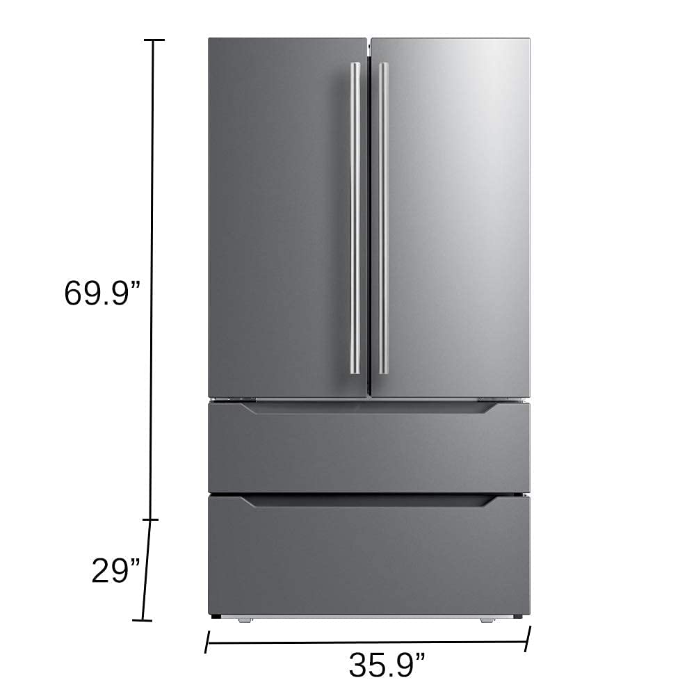 SMETA Refrigerator French Door with Ice Maker, 36'' Kitchen Fridge, Frost-free Counter Depth Refrigerators Double Door Fridges Stainless Steel Full Size Bottom Freezer 22.5 Cu.Ft neveras para cocina