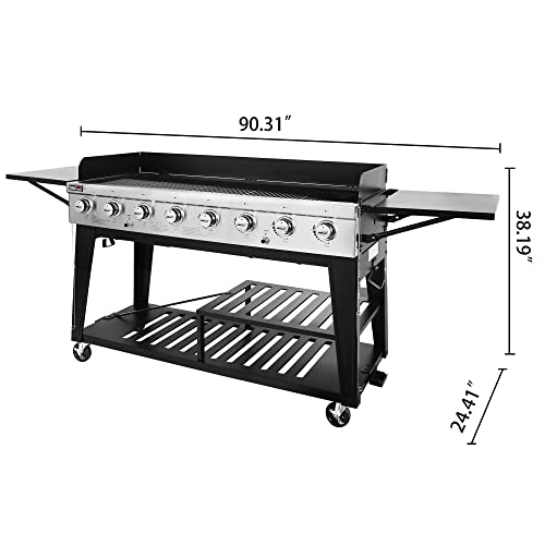 Royal Gourmet 8-Burner Gas Grill, 104,000 BTU Liquid Propane Grill, Independently Controlled Dual Systems, Outdoor Party or Backyard BBQ, Black