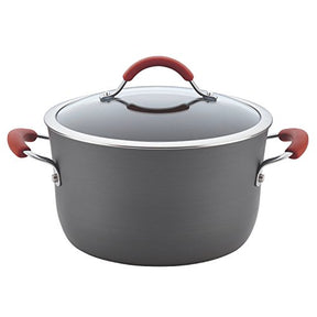 Rachael Ray - 87630 Rachael Ray Cucina Hard Anodized Nonstick Cookware Pots and Pans Set, 12 Piece, Gray with Red Handles