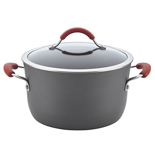 Rachael Ray - 87630 Rachael Ray Cucina Hard Anodized Nonstick Cookware Pots and Pans Set, 12 Piece, Gray with Red Handles