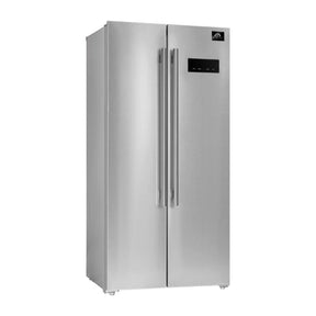 Forno Salerno 33" Inch W. Side-by-side Refrigerator and Freezer with 15.6 Cu.Ft. Total Capacity - Stainless Steel Freestanding Fridge with LED Display, Vacation mode and Child Safety Lock.