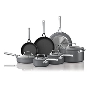 Ninja C39800 Foodi NeverStick Premium 12-Piece Cookware Set, Hard-Anodized, Nonstick, Durable & Oven Safe to 500°F, Slate Grey