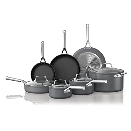 Ninja C39800 Foodi NeverStick Premium 12-Piece Cookware Set, Hard-Anodized, Nonstick, Durable & Oven Safe to 500°F, Slate Grey