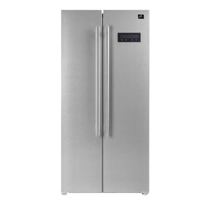 Forno Salerno 33" Inch W. Side-by-side Refrigerator and Freezer with 15.6 Cu.Ft. Total Capacity - Stainless Steel Freestanding Fridge with LED Display, Vacation mode and Child Safety Lock.