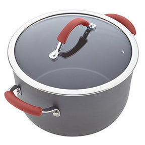 Rachael Ray - 87630 Rachael Ray Cucina Hard Anodized Nonstick Cookware Pots and Pans Set, 12 Piece, Gray with Red Handles