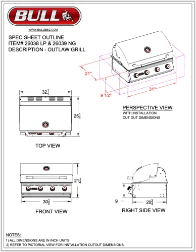 Bull Outdoor Products Natural Gas Outlaw Drop-In Grill Head in Stainless Steel