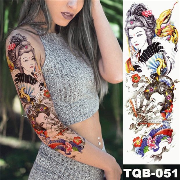 Geisha and Indian Full Arm Tattoo