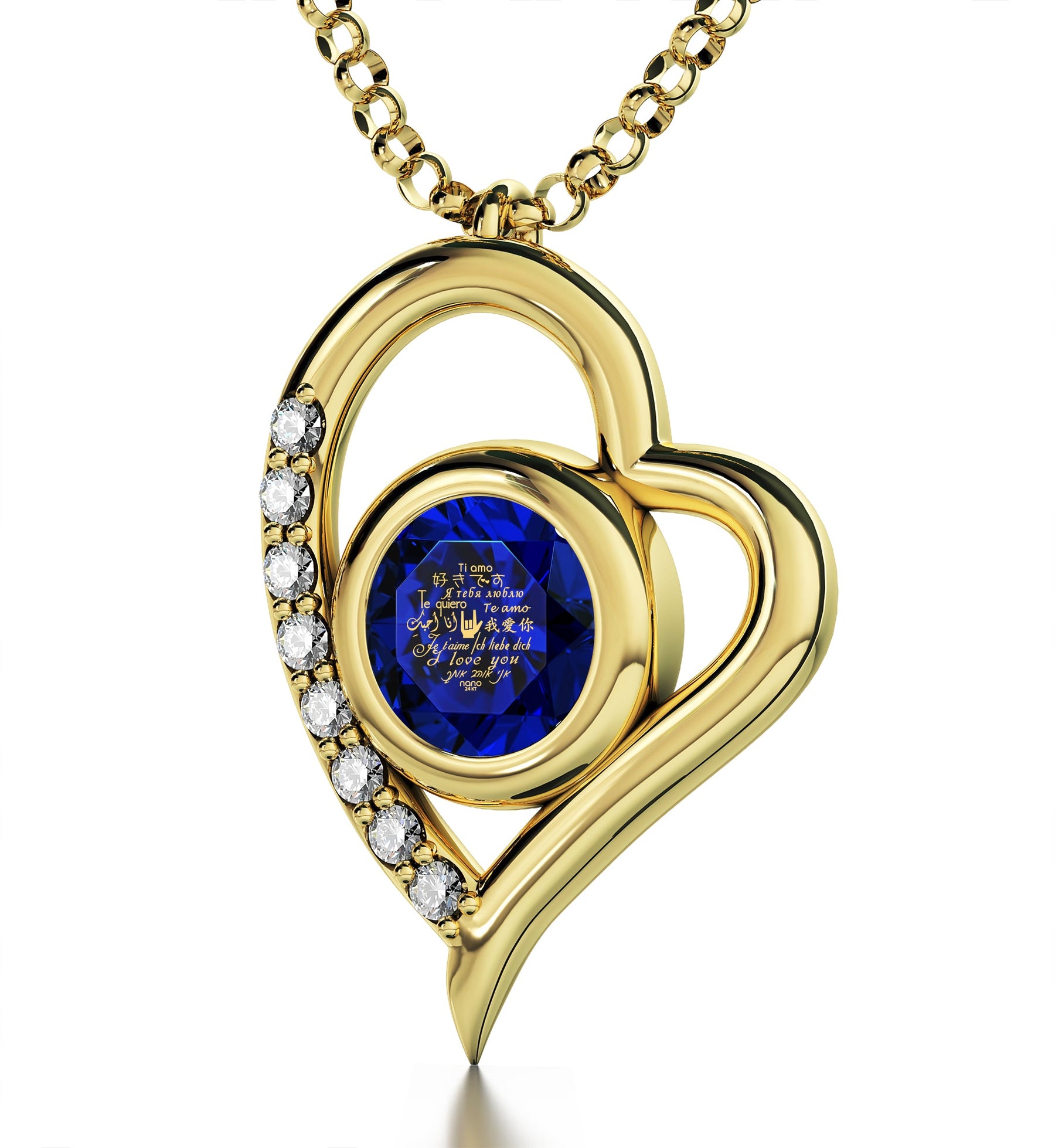 Gold Plated Silver I Love You Necklace Heart Pendant 12 Languages 24k Gold Inscribed