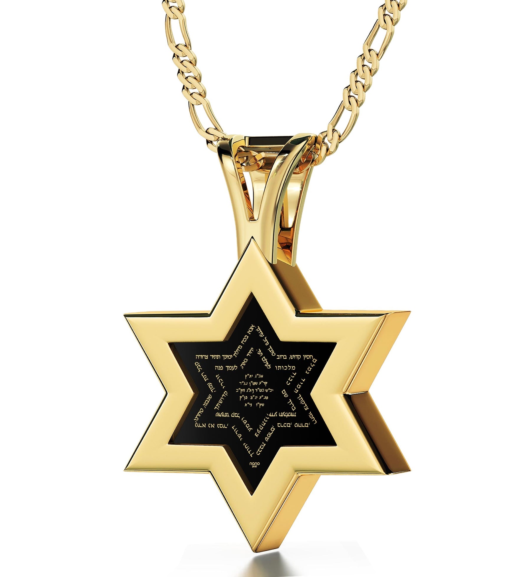 Men's Star of David Necklace Ana Bekoach Kabbalah Pendant 24k Gold Inscribed on Onyx Stone