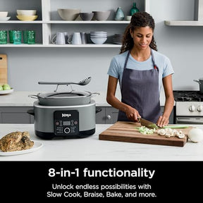 Ninja MC1001 Foodi PossibleCooker PRO 8.5 Quart Multi-Cooker, with 8-in-1 Slow Cooker, Dutch Oven, Steamer, Glass Lid Integrated Spoon, Nonstick, Oven Safe Pot to 500°F, Sea Salt Gray