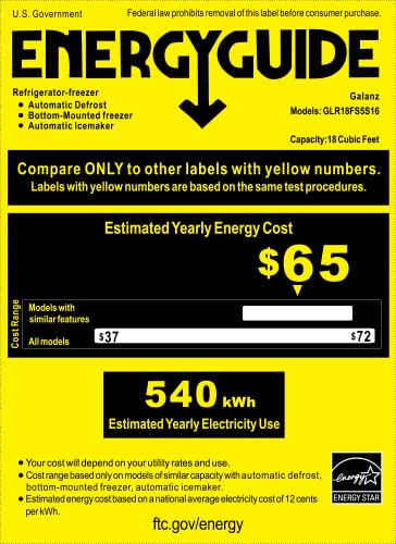 Galanz GLR18FS5S16 French Door Refrigerator with Installed Ice Maker and Bottom Freezer Adjustable Electrical Thermostat Control, Frost Free, Energy Star Certified, Stainless Steel, 18 Cu Ft