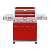 Monument Grills Larger 4-Burner Propane Gas Grills Stainless Steel Cabinet Style with Clear View Lid, LED Controls, Built in Thermometer, and Side & Infrared Side Sear Burners, Red