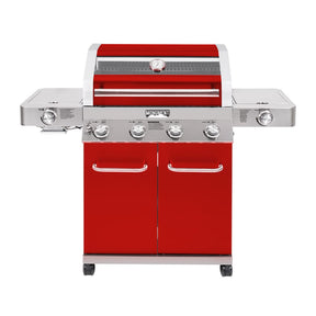 Monument Grills Larger 4-Burner Propane Gas Grills Stainless Steel Cabinet Style with Clear View Lid, LED Controls, Built in Thermometer, and Side & Infrared Side Sear Burners, Red