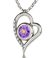 925 Sterling Silver Leo Necklace Zodiac Heart Pendant 24k Gold Inscribed on Crystal