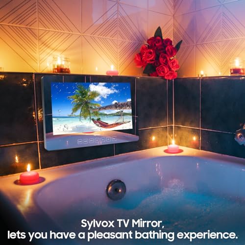 SYLVOX 32'' Smart TV Bathroom Magic Mirror Waterproof LED TV 1080P 500NITS High Brightness Dual Front Speakers Wall mounting Suitable for Bathrooms,Hotels,Saunas