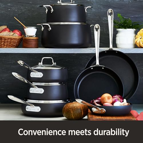 All-Clad HA1 Hard Anodized Nonstick Cookware Set 13 Piece Induction Oven Broiler Safe 500F, Lid Safe 350F Pots and Pans Black