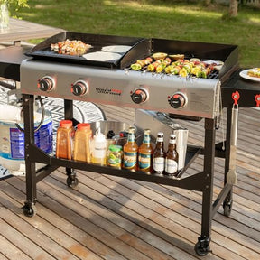 Royal Gourmet GD403 4-Burner Portable Flat Top Gas Grill and Griddle Combo with Folding Legs, 48,000 BTU, for Outdoor Cooking While Camping or Tailgating, Black & Silver