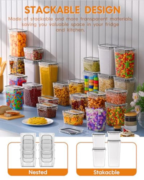 KEMETHY 24 PCS Airtight Food Storage Containers with Lids, Kitchen Pantry Organization and Storage, BPA-Free Plastic Scale Food Canisters for Cereal, Flour, Sugar, Dry Food, Include Labels & Marker