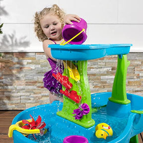 Step2 Rain Showers Splash Pond Toddler Water Table, Outdoor Kids Water Sensory Table, Ages 1.5+ Years Old, 13 Piece Water Toy Accessories, Blue & Green