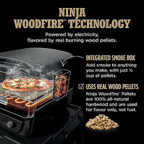 Ninja Woodfire Pizza Oven, 8-in-1 outdoor oven, 5 Pizza Settings, Ninja Woodfire Technology, 700°F high heat, BBQ smoker, wood pellets, pizza stone, electric heat, portable, terracotta red, 9x13