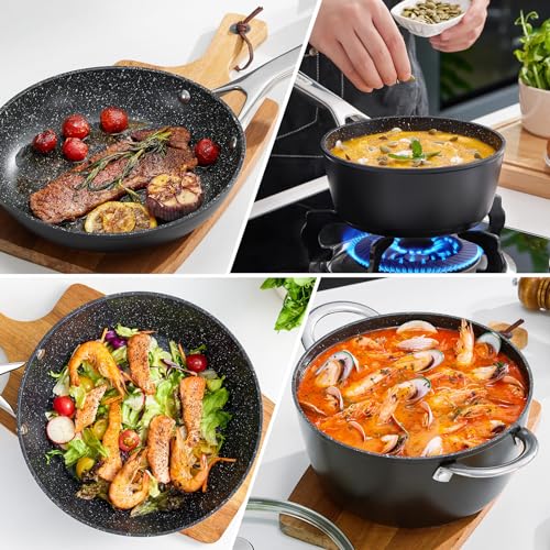 Fadware Induction Cookware Non-stick, Non Stick Pots and Pans Set, Dishwasher Safe Non Stick Cooking Set w/Frying Pans, Saucepans & Stockpot, Oven Safe, Black