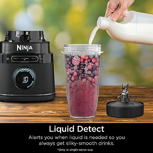 Ninja TB301 Detect Duo Power Blender Pro + Single Serve, BlendSense Technology, Blender For Smoothies, Shakes & More, 1800 Peak Watts, 72 oz. Pitcher, (2) 24 oz. To-Go Cups, Black