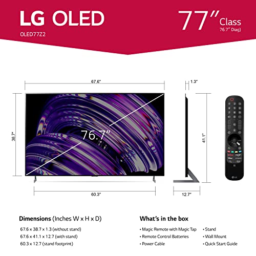 LG 77-Inch Class OLED Z2 Series Alexa Built-in Smart TV, 120Hz Refresh Rate, AI-Powered 8K, Dolby Vision IQ and Dolby Atmos, WiSA Ready, Cloud Gaming (OLED77Z2PUA, 2022)