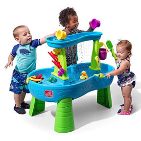 Step2 Rain Showers Splash Pond Toddler Water Table, Outdoor Kids Water Sensory Table, Ages 1.5+ Years Old, 13 Piece Water Toy Accessories, Blue & Green