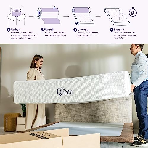 NapQueen 8 Inch Queen Size Mattress, Bamboo Charcoal Memory Foam Mattress, Bed in a Box, White