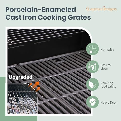 Captiva Designs 4-Burner Propane Gas BBQ Grill with Side Burner & Porcelain-Enameled Cast Iron Grates, 42,000 BTU Output Stainless Steel Grill for Outdoor Cooking Kitchen and Patio Backyard Barbecue