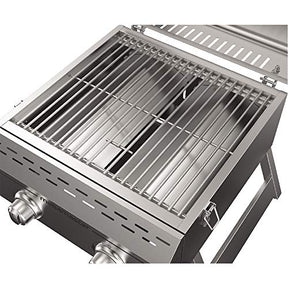 Megamaster Premium Outdoor Cooking 2-Burner Grill, While Camping, Outdoor Kitchen, Patio Garden, Barbecue with Two Foldable legs, Silver in Stainless Steel