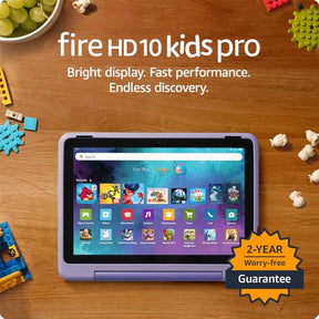 Amazon Fire HD 10 Kids Pro tablet (newest model) ages 6-12 | Bright 10.1" HD screen | Slim case for older kids, ad-free content, parental controls, 13-hr battery, 32 GB, Happy Day