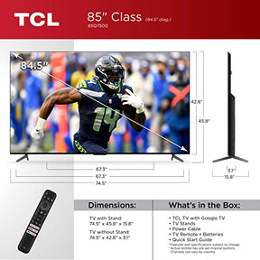 TCL 85-Inch Q7 QLED 4K Smart TV with Google (85Q750G, 2023 Model) Dolby Vision, Atmos, HDR Ultra, 120Hz, Game Accelerator up to 240Hz, Voice Remote, Works Alexa, Streaming UHD Television