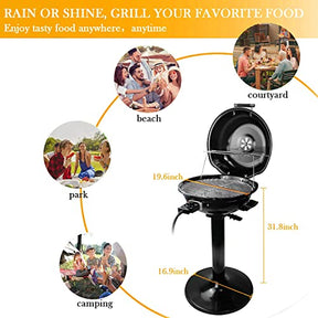 Electric BBQ Grill Techwood 15-Serving Indoor/Outdoor Electric Grill for Indoor & Outdoor Use, Double Layer Design, Portable Removable Stand Grill, 1600W (Stand Black BBQ Grills)