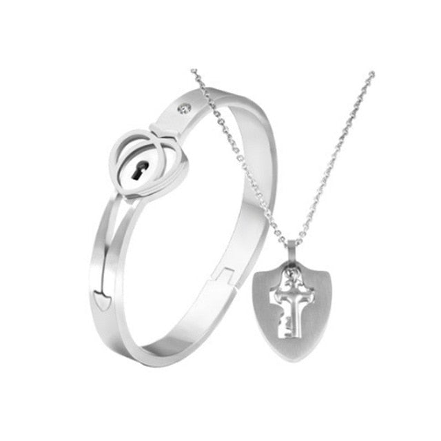 Stainless Steel Love Heart Lock Bangle Bracelet