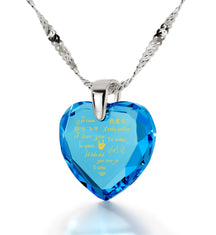 Silver Heart Necklace I Love You in 12 Languages 24k Gold Inscribed Cubic Zirconia