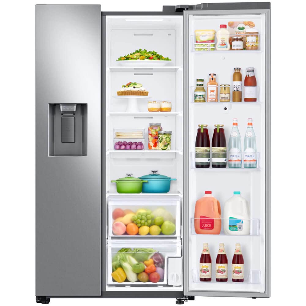 SAMSUNG 21.5 Cu Ft Side By Side Counter Depth Smart Refrigerator w/ 21.5” Touch Screen Family Hub, In-Door Ice Maker, Energy Star Certified, RF22t5561SR/AA, Fingerprint Resistant Stainless Steel