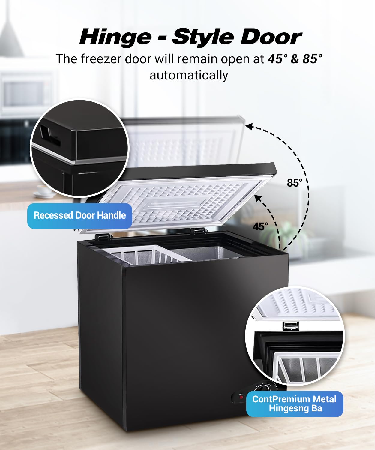 Tymyp Chest Freezer 3.5 Cu.Ft, Small Mini Compact Fridge Freezer with 7 Adjustable Temperature, Removable Basket, Low Noise for Home, Kitchen, Office, Apartment, Open Garage