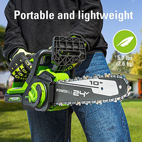 Greenworks 24V 10" Cordless Compact Chainsaw (Great For Storm Clean-Up, Pruning, and Firewood / 125+ Compatible Tools), 2.0Ah Battery and Charger Included