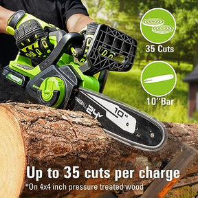 Greenworks 24V 10" Cordless Compact Chainsaw (Great For Storm Clean-Up, Pruning, and Firewood / 125+ Compatible Tools), 2.0Ah Battery and Charger Included